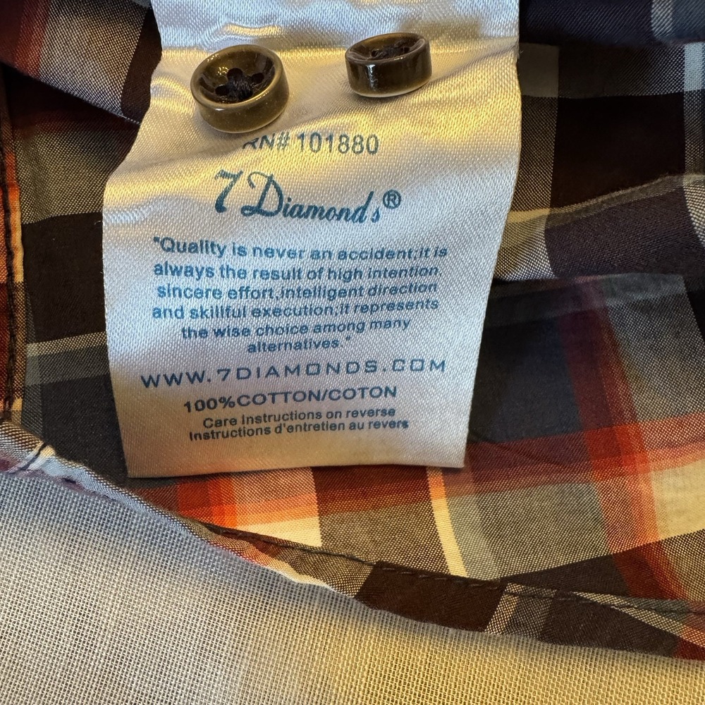 7 Diamonds The Ride Short Sleeve Button Down Mens Shirt Red Blue‎ Gray Plaid XL - Picture 15 of 15